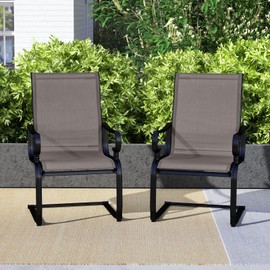 Tangkula Set of 2 Patio Chairs, C-Spring Motion Chairs with Quick-Drying & Breathable Fabric, Heavy Duty Metal Frame & Anti-Slip Foot Pads, High Back Outside Chairs for Backyard, Porch (Grey)