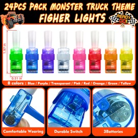 24PCS Monster Truck Party Favors-LED Finger Lights：Glow-in-the-Dark Light-Up Toys Bulk for Kids,Monster Jam Birthday Party Decorations Supplies, Party Goodie Bags, Classroom Prizes, Fun Gifts
