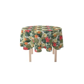 Fabric Textile Products Round Tablecloth, 100% Milliken Polyester, Machine Washable, 60" Round, Hibiscus Garden