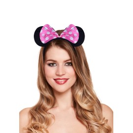Henbrandt Mouse Ears Headband with Pink Bow White Polka Dots Kids Costume Party Gift Hair Accessories for Girls Black Mouse Ears Cute Fancy Dress Hairband for Women