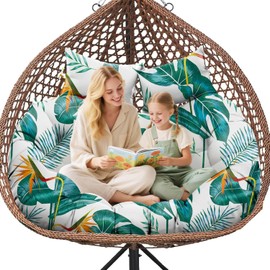 Uthem Double Egg Chair Cushion Replacement Waterproof for Outdoor Patio Hanging Basket Egg Chairs, 59x43-Inch Thickened 100% Cotton Large Double Eggs Swing Chair Cushions, Yellow-Green Leaf