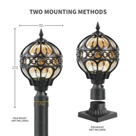 Dusk to Dawn Globe Outdoor Post Light for Lawn Patio Yard Driveway, Black Sphere Outside Lamp Post Light, Pier Mount Post Lantern Lighting Fixtures, Soccer Ball Exterior Pole Post Light(1 Pack)