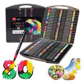 Plumones Acrilicos,80 Colores Plumones Punta de Pincel,Resistente al Agua,para Proyectos Creativos,De Dibujo Profesional y Para Niños Caligrafía,Bocetos,Dibujo (Negro2)