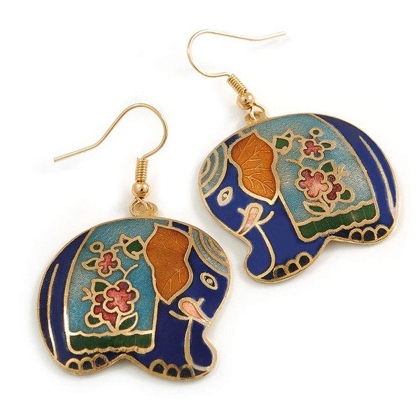 Multicoloured Enamel Elephant Drop Earrings In Gold Tone Metal -
