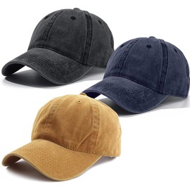 Gorras de Béisbol Unisex,3 Piezas Gorras para Hombre,Gorra Negra Hombre Ajustables,Gorras Retro Lavadas para Correr, Entrenamiento y Actividades al Aire Libre (Caqui+Negro+Azul)