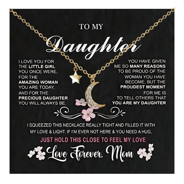 Embtrem To My Daughter Necklace from Mom Dainty Gold Moon