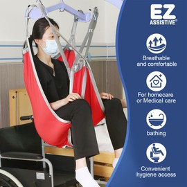 EZ Assistive Patient Lift Divided Leg Sling with Lower Back, Lift Sling for Transfer and Positioning and Lifting, 500lb Weight Capacity (L-Red)