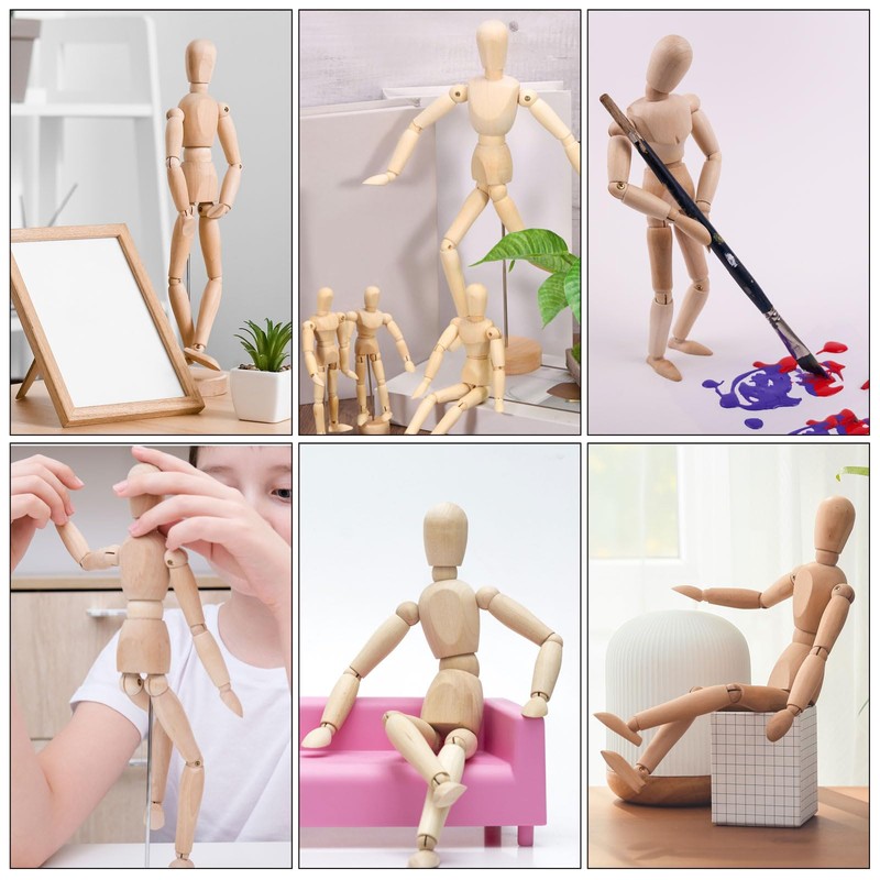 PATIKIL 5.5" Wooden Mannequin Figure, 4 Pcs Artist Drawing Manikin