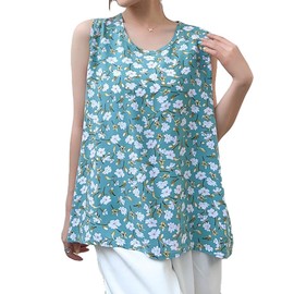 Aica Women's Sleeveless Blouse, Top, T-shirt, Tank Top, Room Wear, Innerwear, Cool, Thin, Fabric, Rayon, Floral Print, Loose, A-Line, U-Neck,, Pattern No.5