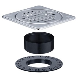 UNI-DRAIN Shower Drain Square 4 Inch with Flange, Drain Grate Kit Replacement 304 Stainless Steel Compatible with Schluter Systems kerdi Shower Drain CUPC Certification, Chrome Plated