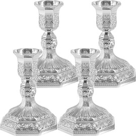 The Dreidel Company Shabbat Candlesticks Candle Holders Silver Plated, 2 Candlesticks Set Style 2 (4 Sets)