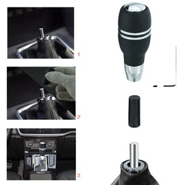 Lunsom Automatic Gear Stick Shift Knob, Aluminum Alloy Shifter Stick Knob Push Button Gear Shifter Head Handle Auto Shifting Knob with 3 Adapters (Black)