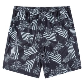 FT FENTENG Boys Swim Trunks with Compression Liner, Boy's Bathing Suit Boy Swimming Trunks Black Retro American Flag Boy Board Shorts Swimwear, Quick Dry 4 Way Stretch Beach Shorts for Boys Swimsuit