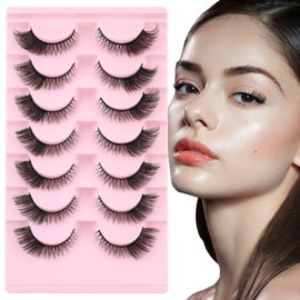 Kiusatig Eyelashes Natural Fox Eye Lashes Cat Eye Lashes Fluffy Wispy Lashes 7 Pairs False Eyelashes Faux Mink Lashes (L-01)