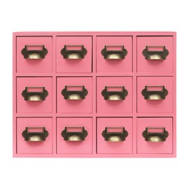 Drawers Storage Cabinet, Apothecary Cabinet, Vintage Wooden Storage Organizer with Label Slots Tabletop Desk Chest Tea Coffee Pod Storage Tool for Home, Office, Shop (Pink, 12 Drawer)
