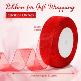 Organza Ribbon Red, Valentine's Day Ribbon, Gift Wrapping Ribbon for Valentine's Day, Ribbon Wide, Wedding Gift Ribbon, Champagne Pink Satin Ribbon, 2.5 cm