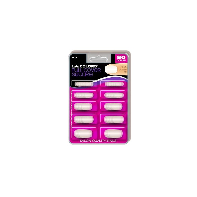 L.A. Colors 80 Count Nail Tips, Full Cover Square, 1