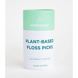 Wellnesse Plant Based Floss Picks - Kid Friendly - 50 Picks - Corn Starch Handle