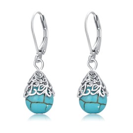 Turquoise Earrings for Women 925 Sterling Silver Filigree Turquoise Dangle Drop Earrings Western Earrings Leverback Turquoise Jewelry for Her