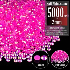 5000pcs 2mm Resin Rhinestones Bulk, Hot Pink AB Flatback Round Jelly Rhinestones Bedazzling Non Hotfix Crystal Gems Large Quantity Wholesale for DIY Crafts Clothes Tumblers Face Makeup Manicure