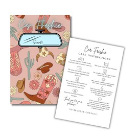 Car Freshie Insert Cards | 50 pk 4x6” Cowgirl Western Skull Cactus, fits in 5x7” for Holographic Bags Freshie Scent Label Care Instruction Cardstock