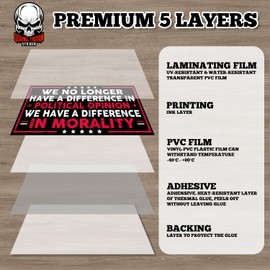 We No Longer Have a Difference in Political Opinion | Bumper Sticker or Car Magnet | We Have a Difference in Morality Funny Politics Sticker for Cars [7.5x3.75]