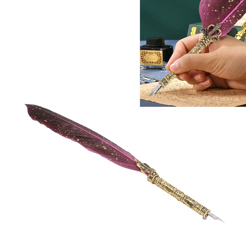 Feather Pen Set with 10 Interchangeable Nib Fire Lacquer Wax