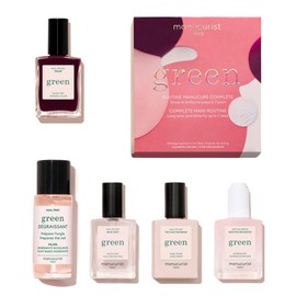 Manucurist Green™ System Set with Plum - Professional Vegan Plant-Based Manicure Kit: 1 Degreaser, 1 Base Coat, 1 Nail Polish Dark Wine, 1 Top Coat, Dried Drops - Gifts for Her