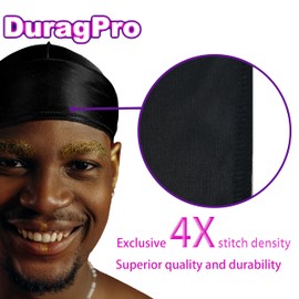 DuragPro - Trapo de seda para hombres y mujeres, satén sedoso, Negro -, Large
