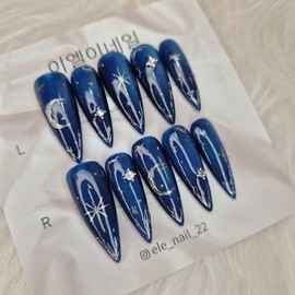 Silver Moonlight Nail Handmade Nail Tips - Almond / 실버 달빛네일 수제네일팁 - 아몬드