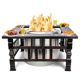 Uniflasy Fire Pit Surround Tabletop for Solo Stove Bonfire and Ranger Wood Burning, Powder-Coated Steel Surround Tabletop, Large Space Fire Pit Stand, Outdoor Wood Burning Solo Stove Accessories