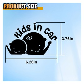 2PCS Kids in Car Sticker Decal, Baby on Board Car Decal, Baby on Board Sign for Car Safety Driving, Kids in Car Funny Vinyl Decal for Car Windows and Bumpers (Black)