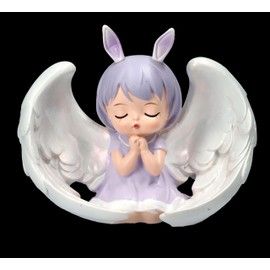 Enchanting Angel in Purple with Large Wings, Praying Figure, 8.5 cm - Putte, Cherubim, Angel