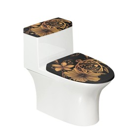 Garronmavis Hibiscus Tribal Sea Turtle 2 Pack Novelty Toilet Lid Cover Flowers Turtles Set Standard Toilet Seat Lid Covers Ocean Animals Travel-Friendly Toilet Tank Cover