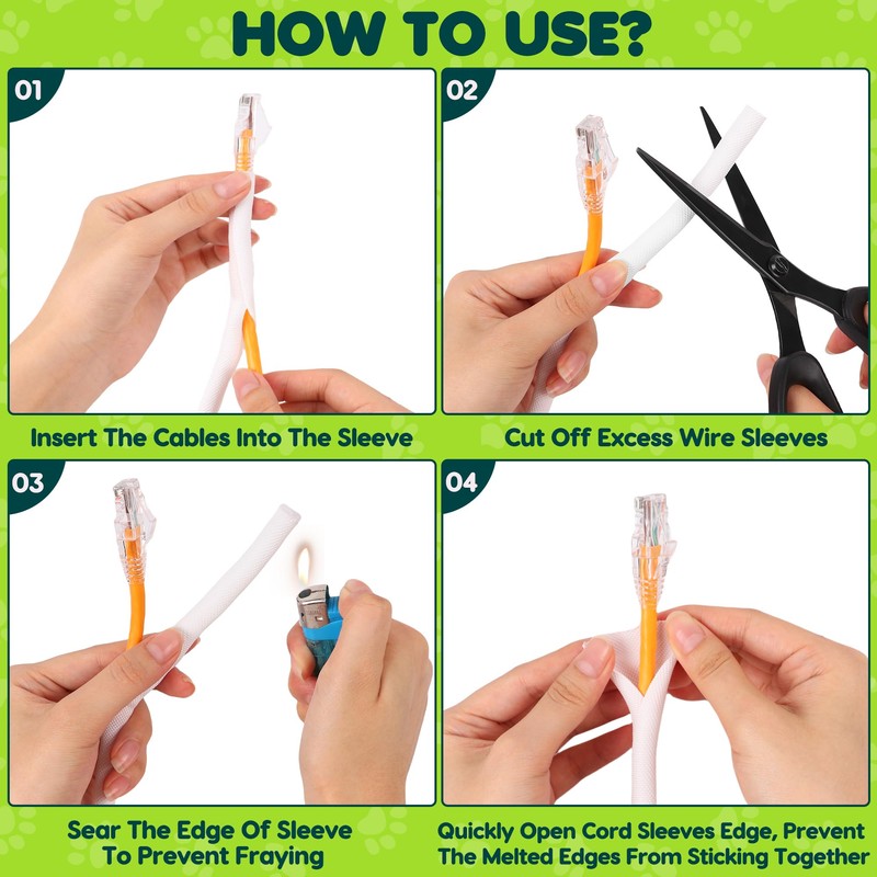 REFLYING 2 Meters-8mm Self Wrap Cable Sleeve, Dogs Cats Cord