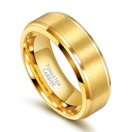 8mm Gold Tungsten Wedding Band Men Women 24K Gold Plated Tungsten Carbide Ring Size 11