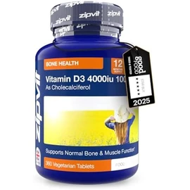 Zipvit Vitamin D3 4000 IU, 360 Maximum Strength Vitamin D Tablets, 12 Months Supply, Vegetarian, 1 a Day, VIT D3 As Cholecalciferol, Supports Bones Muscles, Immune System