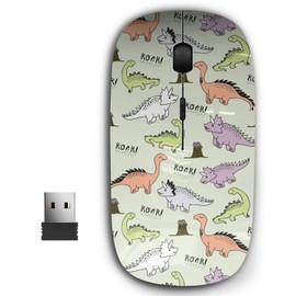 KAWAMOUSE 2.4G Ergonomic Portable USB Wireless Mouse for PC, Laptop, Computer, Notebook with Nano Receiver (Childish Dinosaur Fashion)