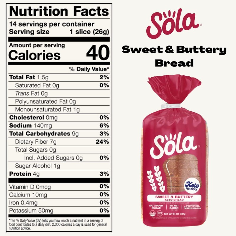 Sola Keto Sweet & Buttery White Bread - Delicious Non-GMO,