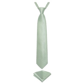 DiBanGu Boys Pretied Necktie and Pocket Square Set Sage Green Plaid Tie and Pocket Square for Party School