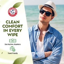 Arm and Hammer Face and Body Wipes for Adults - Deodorant Towelettes 30 Wipes for Men - Shower Sheets for Traveling, Camping, Gym, and Bathing - Alcohol-Free Face Sheets (Cool Water)