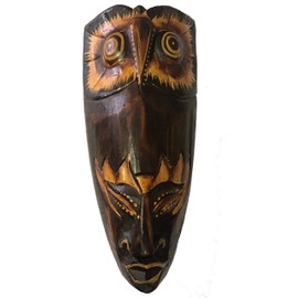 Woru Painted Mask 20 cm, Wooden Mask from Bali, Wall Mask (Owl) Wall Decoration from Bali in African Style