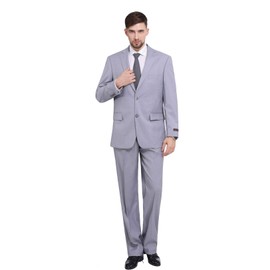 P&L Men's Suits Classic Fit 2 Piece Formal Dress Man Suit Jacket and Flat Front Pants Set Silver Grey