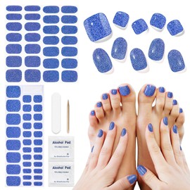 Semi Cured Gel Nail Strips & Toenail Strips 2 Sets (Shinning Blue), Gel Nail Stickers Wraps Art DIY, Long Lasting, Gifts for Women, Works with UV Lamp, Easy to Apply & Remove
