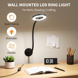 Kaulsoue Reading Light Wall Mounted for Book in Bed at Night,Reading Lamp for Bedroom,Bedside,Headboard,Eye Care 5 Color & Brightness Adjustable, 360 Flexible Gooseneck, 2Units