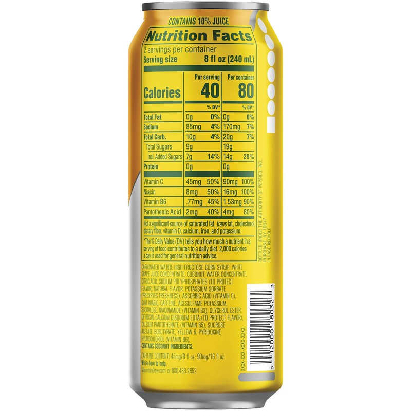 Mountain Dew Kickstart, Pineapple Orange Mango, 90mg Caffeine, Vitamins B
