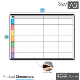 TMS A3 Magnetic Weekly Planner and Dry Wipe Pens | Fridge Magnet Calendar or Meal Planner Whiteboard for Kitchen | Dry Erase Memo Board for to Do List, Office Notes or Daily Reminders