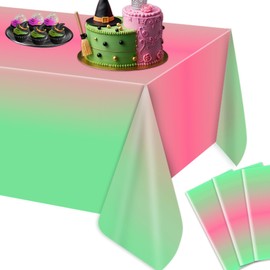 AFZMON 3 Pack Witch Birthday Party Decorations Tablecloth, Pink and Green Disposable Rectangle Plastic Table Decors Cloth for Kids Baby Shower Wedding Party Supplies, 54 x 108Inch