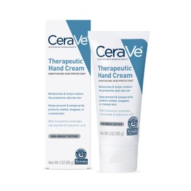 CeraVe Therapeutic Hand Cream for Dry Cracked Hands With Hyaluronic Acid and Niacinamide, Fragrance Free 3 Ounce