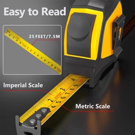 Self-Locking Tape Measure ADAS Calibration Tool Tape Measure 25 feet（7.5 meters）,Easy Read Inch/Metric scale,Steel Made Retractable Measurement for Auto Angle Measurement